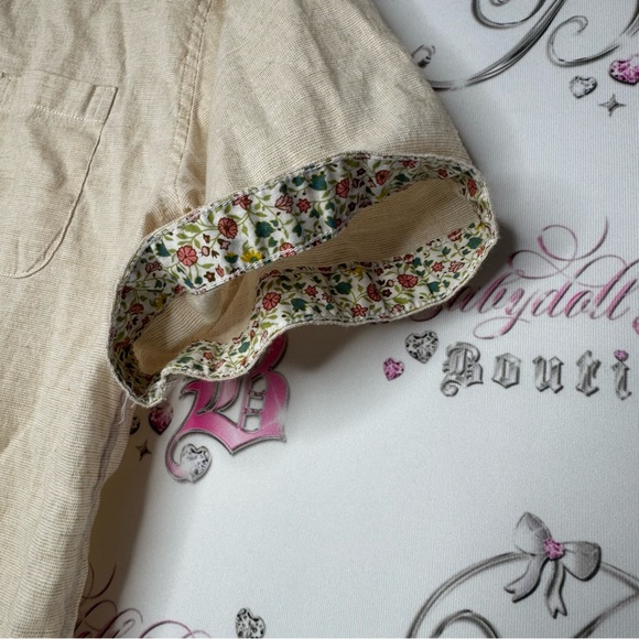 Rue saint Patrick Montreal button down tshirt top cream linen lightweight floral - Picture 9 of 9